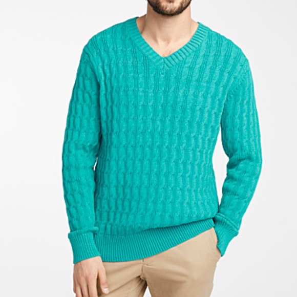 🥳 HOST PICK 🥳 Turquoise Cable Knit V-Neck Sweater Men’s Size M NWT - Picture 1 of 13